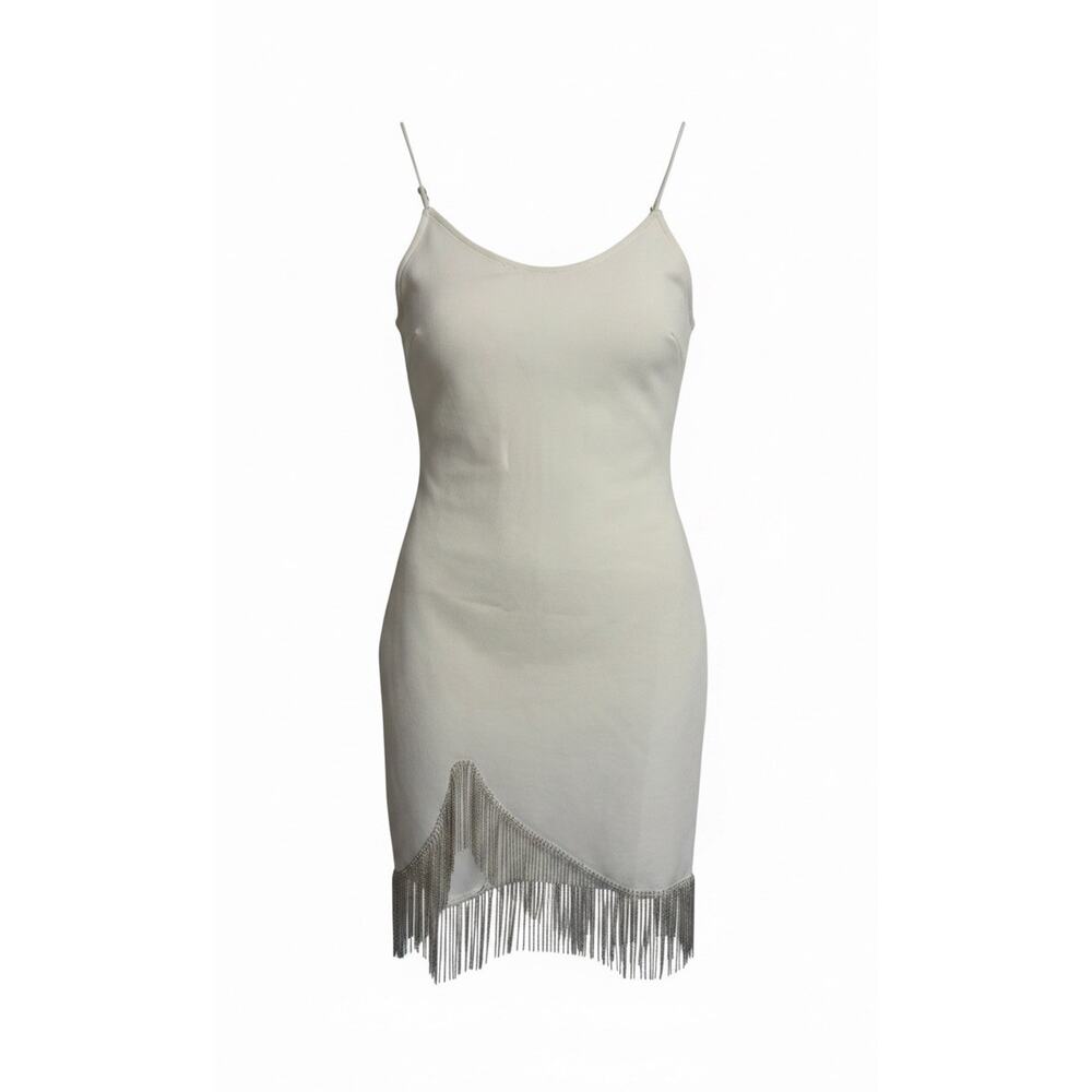 Superdown White Fringe Hem Rhinestone Chain Mini Dress XXS NWT